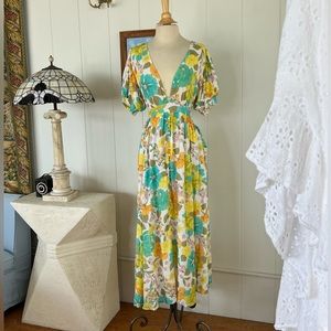 Spell Floral Dress in Yellow and Teal